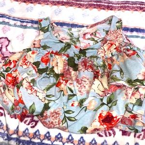 Baby blue with flowers-stretchy material-has ruffles